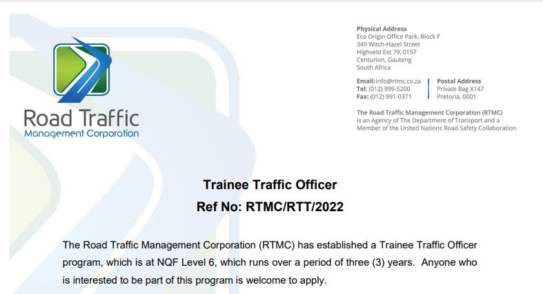 Trainee Traffic Officer Program Form - RTMCRTT2022